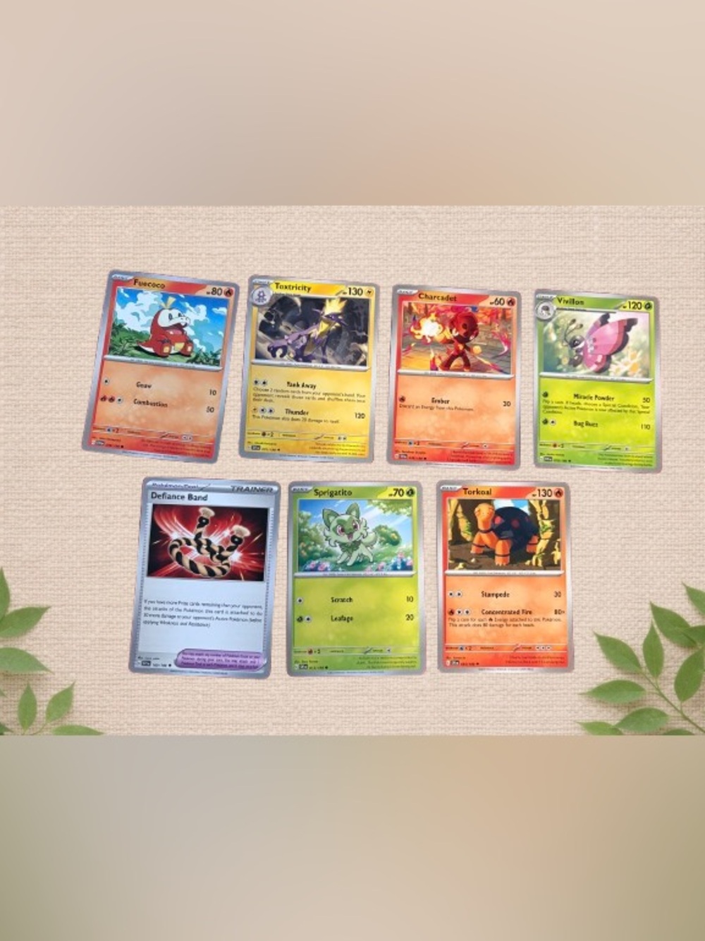 Pokémon Card Lot – 7 Cards (Fennekin, Toxtricity, Sprigatito, More)